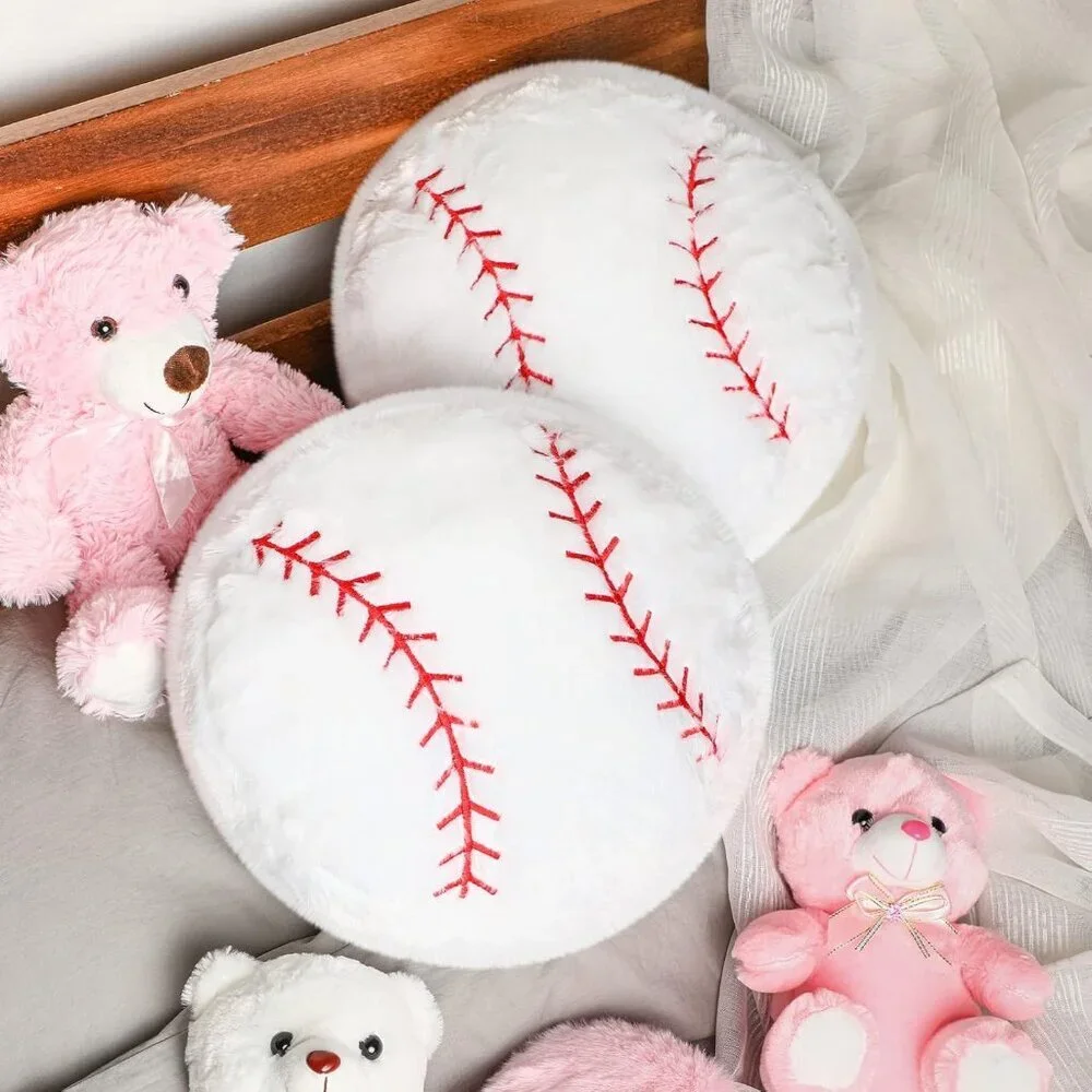 2 Pcs Baseball Pillow Set, Soft Plush Sports Theme Cushion for Bedroom Decor